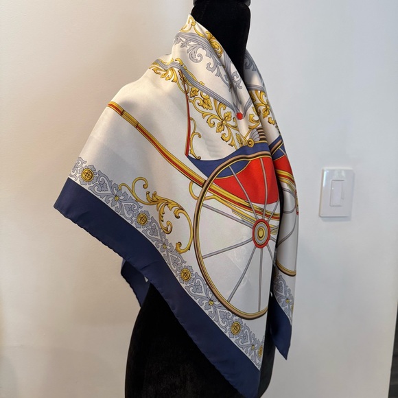 Celine Silk Scarf with Carriage and Wheel Design - Picture 6 of 13